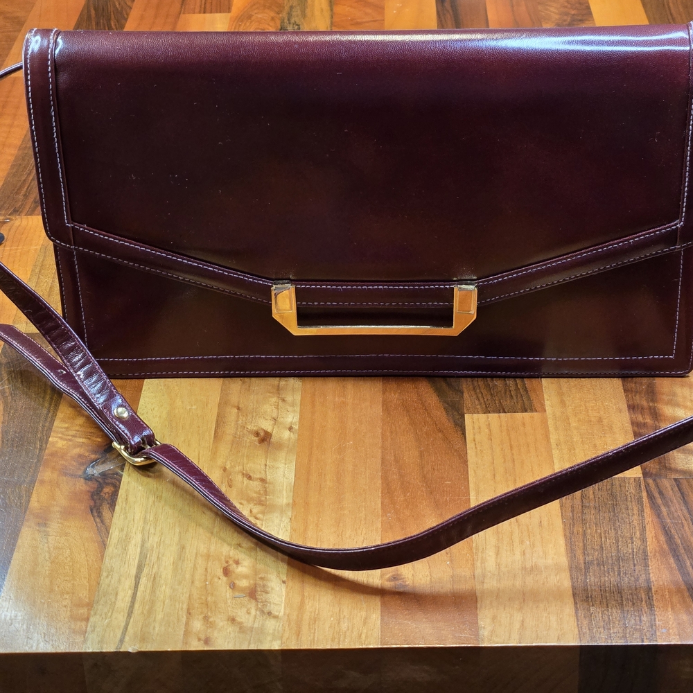 Vintage Susan Gail Burgundy Leather Convertible Clutch/Crossbody